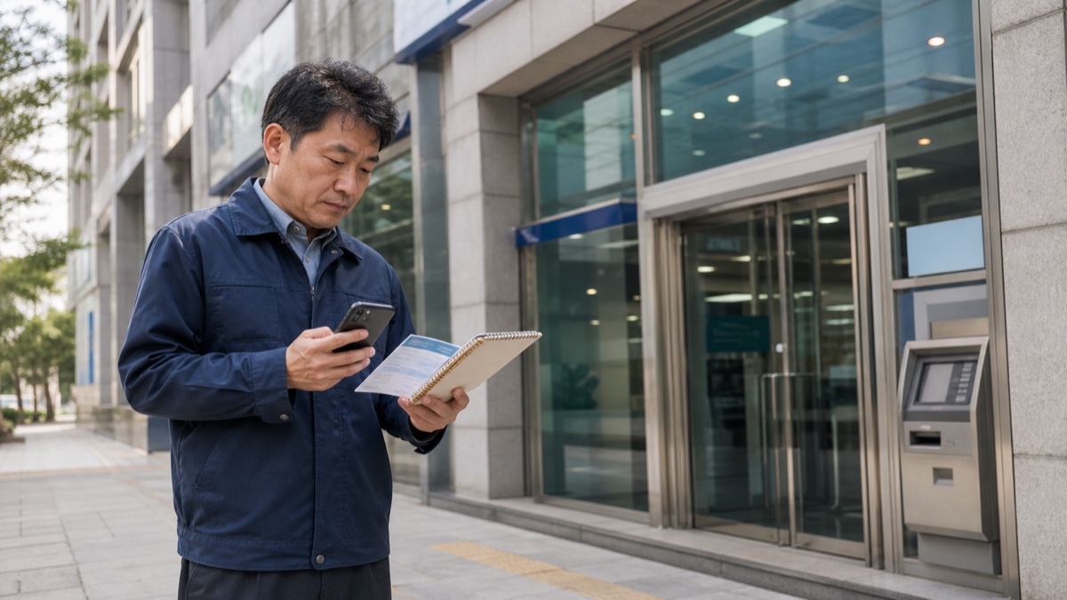 정부지원 서민대출 새희망홀씨Ⅱ 조건을 확인하며 은행 방문을 준비하는 근로자