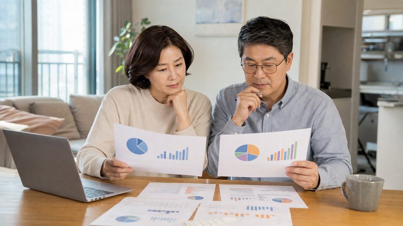 DSR 규제로 추가 대출 막혔을 때 40대가 쓸 수 있는 합법적 방법 — 40대 직장인이 기존 대출 원리금과 추가 자금 계획을 표로 정리하는 장면